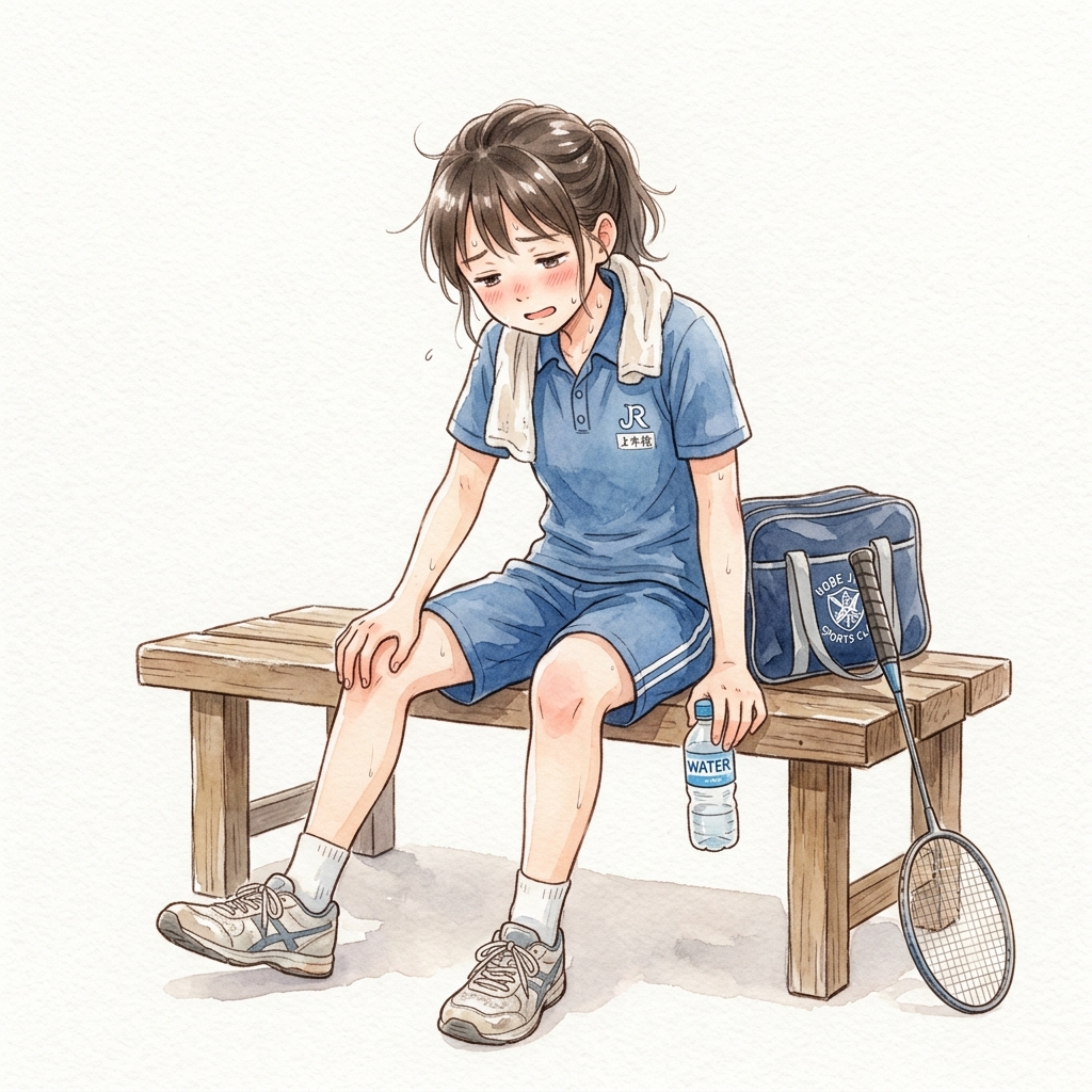 部活の疲れのイラスト