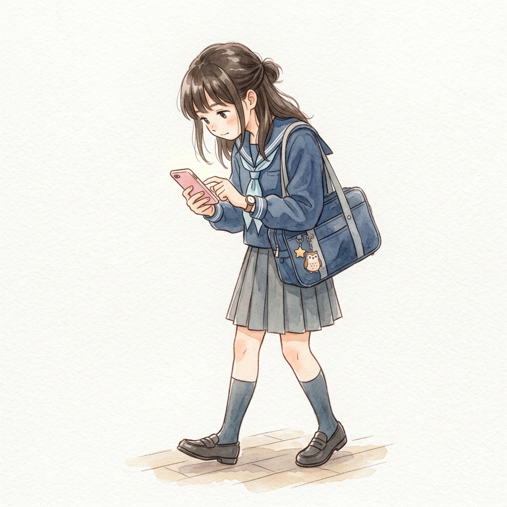 スマホ猫背のイラスト