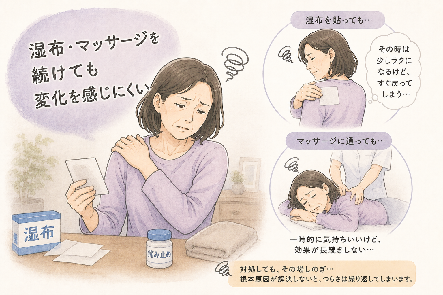 湿布・マッサージを続けても変化を感じにくい